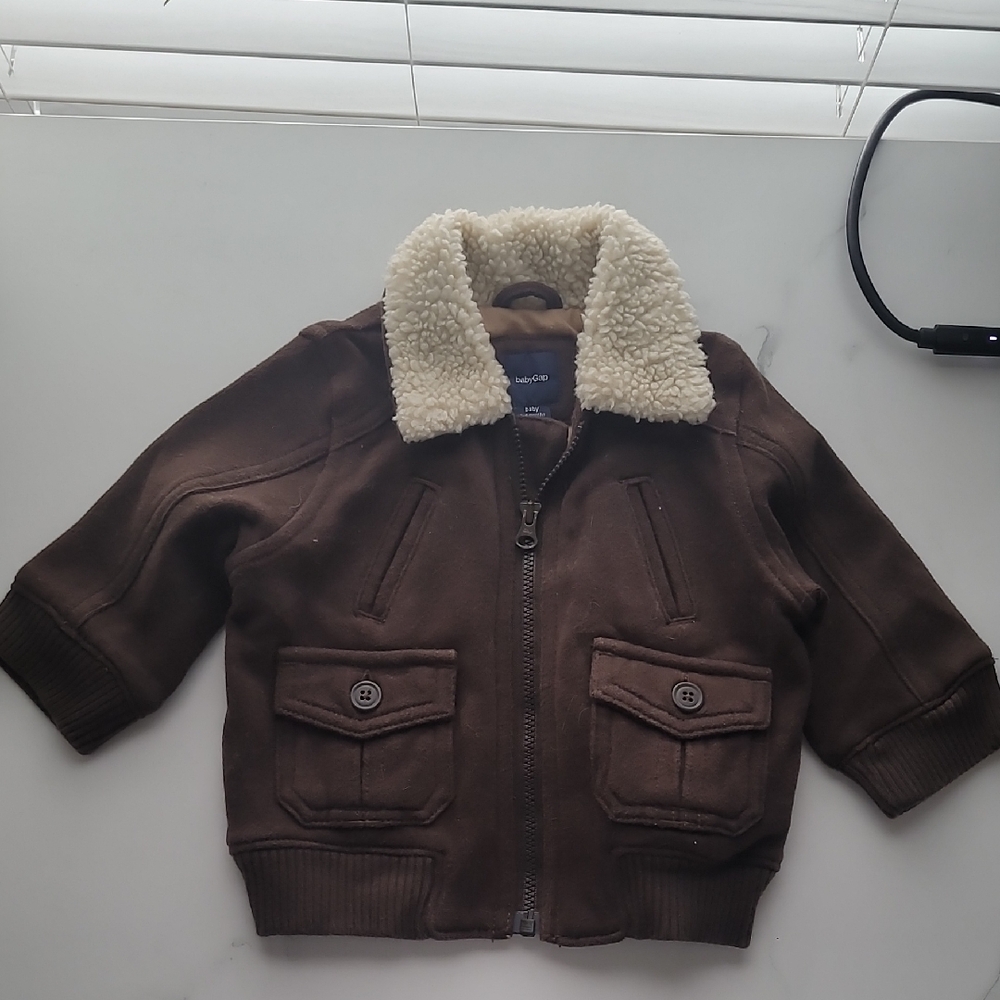 GAP Brown Baby Jacket with Cream Sherpa Collar Size Is 0-6 Months